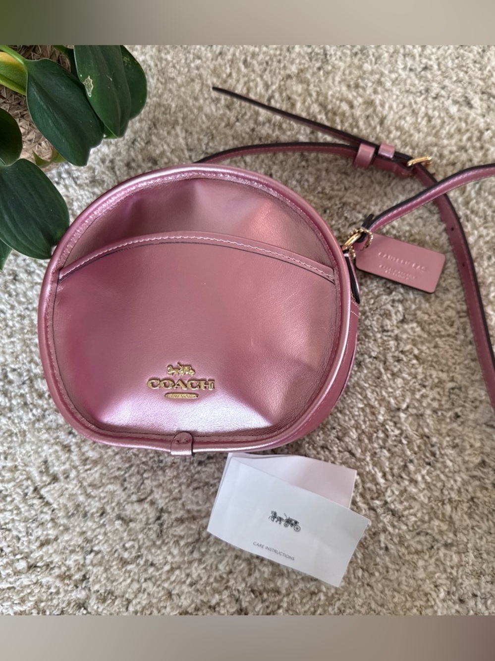 Coach Metallic Rose Pink Round Leather Crossbody